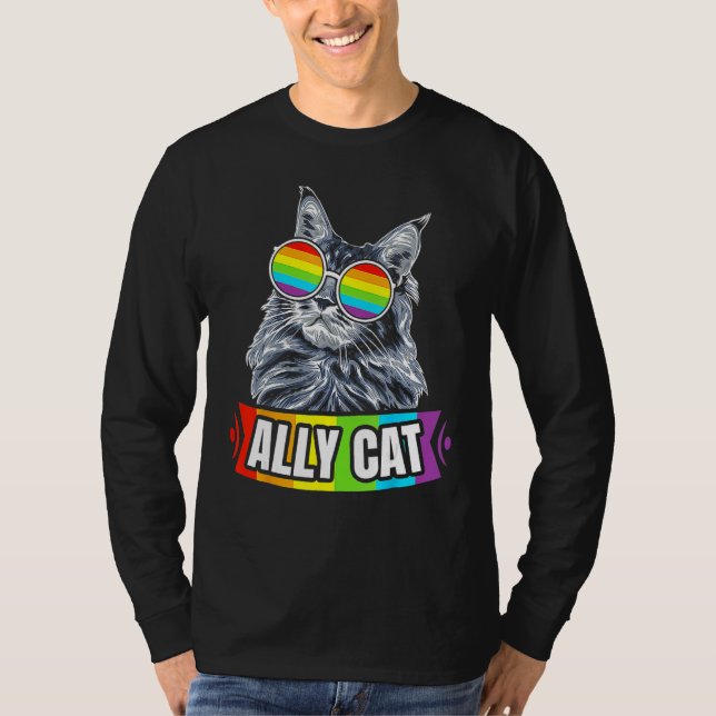 T-shirt Ally Cat Rainbow LGBT LGBTQ Lesbian Gay Trans Prid (Devant)