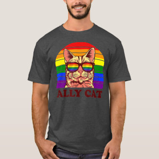 T-shirt Ally Cat Rainbow Lunettes de soleil LGBTQ Funky Ga