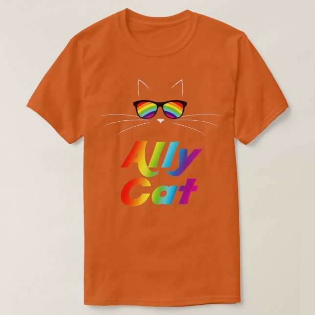 T-shirt Ally Cat Rainbow Sunglasses Gay Pride Kitty Allies (Design devant)