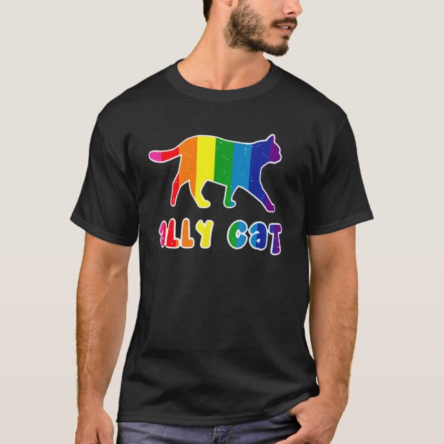 T-shirt Ally Cat Sunglasses Gay LGBT Pride Month Graphic P (Devant)