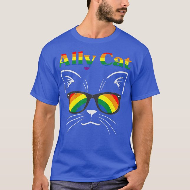 T-shirt Ally Chat Lunettes de soleil Gay Rainbow Pride LGB (Devant)