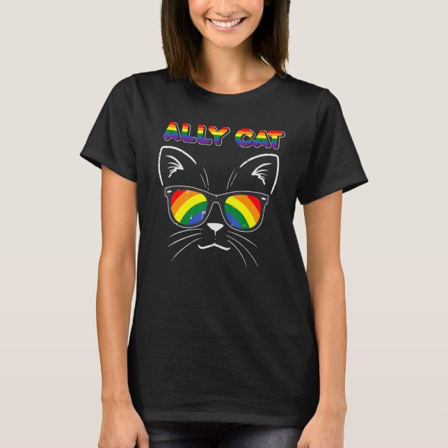 T-shirt Ally Chat Lunettes de soleil Gay Rainbow Pride Lgb (Devant)