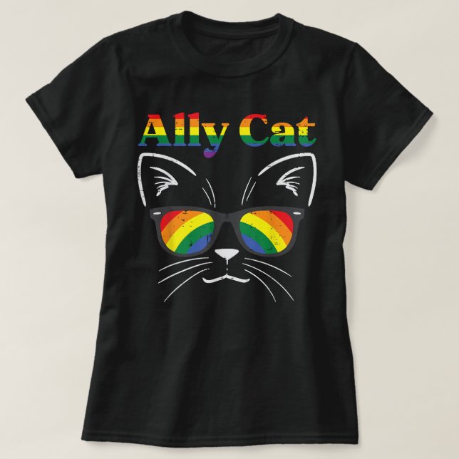 T-shirt Ally Chat Lunettes de soleil Gay Rainbow Pride Sou (Design devant)