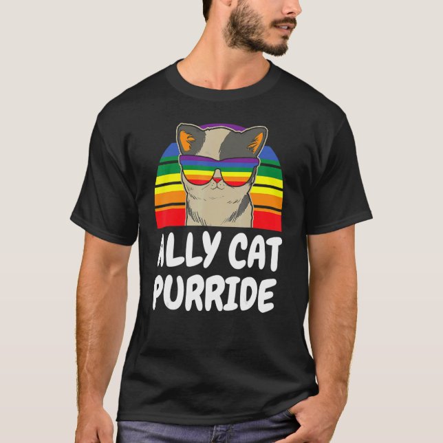T-shirt Ally Chat Purride Chat Gay pride Ally Chat (Devant)