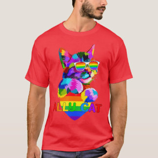 T-shirt Ally chat rainbow flag coeur pour LGBT gay et lesb