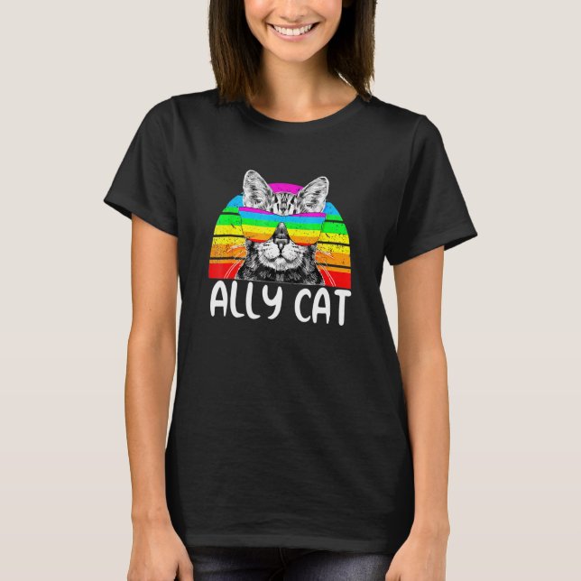 T-shirt Ally Chat Rainbow Lunettes de soleil Lgbt Gay prid (Devant)