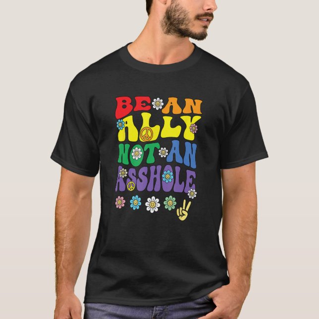 T-shirt Ally Pride Rainbow  Retro Groovy LGBTQ Say Gay (Devant)