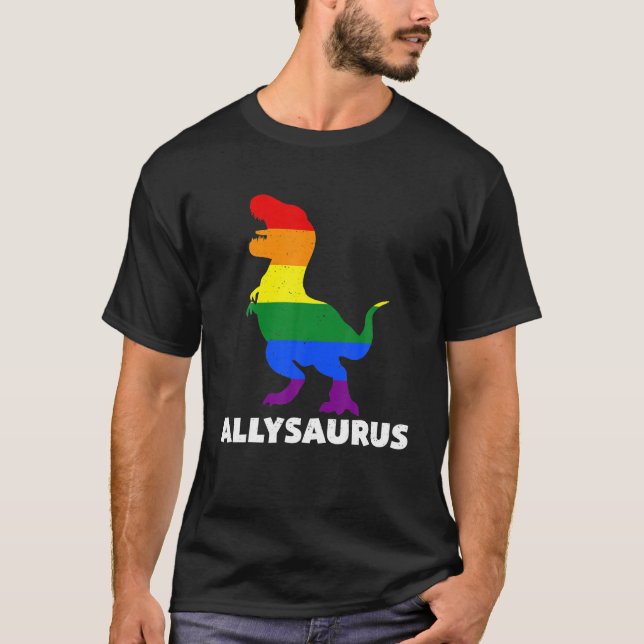 T-shirt Allysaurus Dinosaur En Arc En Ciel Drapeau Pour Al (Devant)