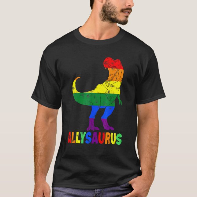 T-shirt Allysaurus LGB  Dinosaur Rainbow Flag Ally LGBT Pr (Devant)