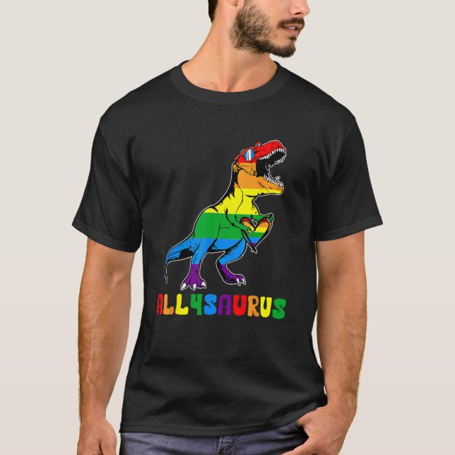 T-shirt Allysaurus LGBT  Dinosaur Rainbow Flag Ally LGBT P (Devant)