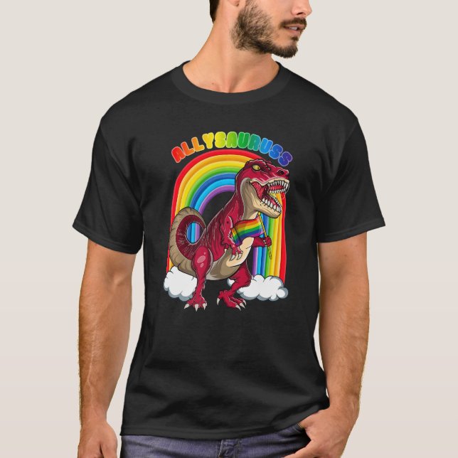T-shirt Allysaurus Rex Dinosaur Rainbows Gay pride LGBT Fl (Devant)