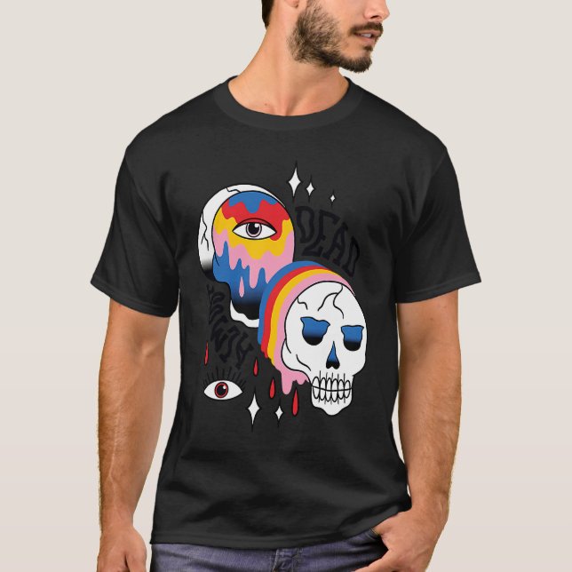 T-shirt Almost Dead Weird Bizarre Skull Rainbow (Devant)