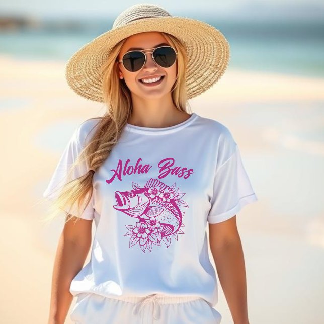 T-shirt Aloha Basse Pêcheur Style rose (Aloha Bass, Hawaiian, Fisherman Core Style, Tropical Flowers, Beach t shirt, summer t shirt, Pink)