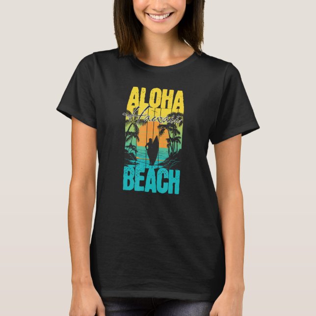 T-shirt Aloha Beach Summer Sunset Surfer Silhouette Men Wo (Devant)
