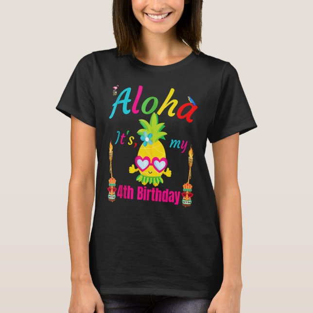 T-shirt Aloha C'est mon 4e anniversaire Hawaii 4 ans fille (Devant)