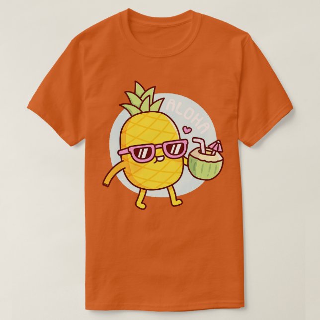 T-shirt Aloha Cute Ananas Avec Lunettes De Soleil Et Coco  (Design devant)