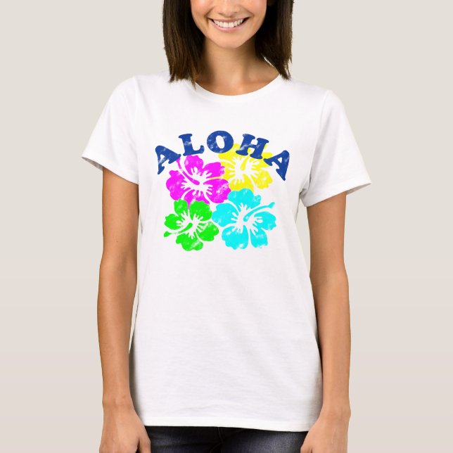 T-shirt Aloha Fleurs hawaïennes colorées (Devant)