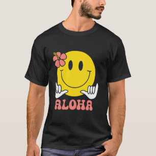 T-shirt Aloha Hawaïen Visage Souriant Mignon Shaka Hibiscu