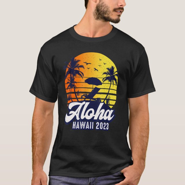 T-shirt Aloha Hawaii 2023 Hawaiian Sunset Beach Retro (Devant)