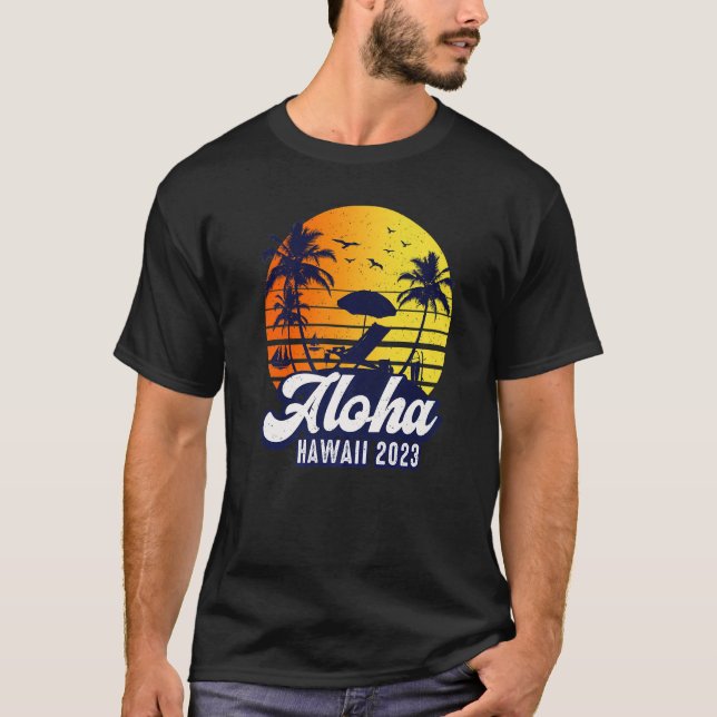 T-shirt Aloha Hawaii 2023 Hawaiian Sunset Beach Retro Prem (Devant)