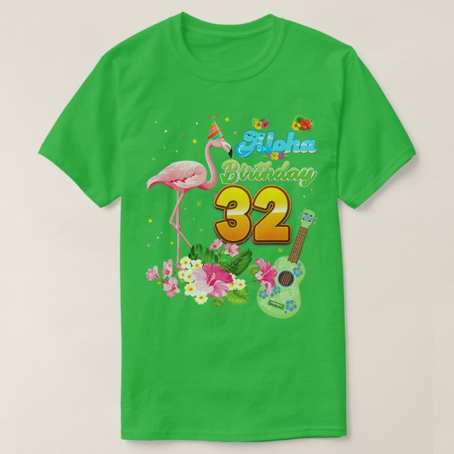 T-shirt Aloha Hawaii 32e anniversaire 32 ans Flamant rose  (Design devant)