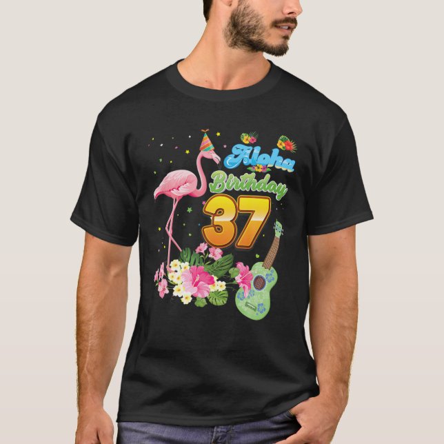 T-shirt Aloha Hawaii 37E Anniversaire 37 Ans Flamant rose  (Devant)