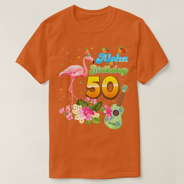 T-shirt Aloha Hawaii 50e anniversaire 50 ans Flamant rose  (Design devant)