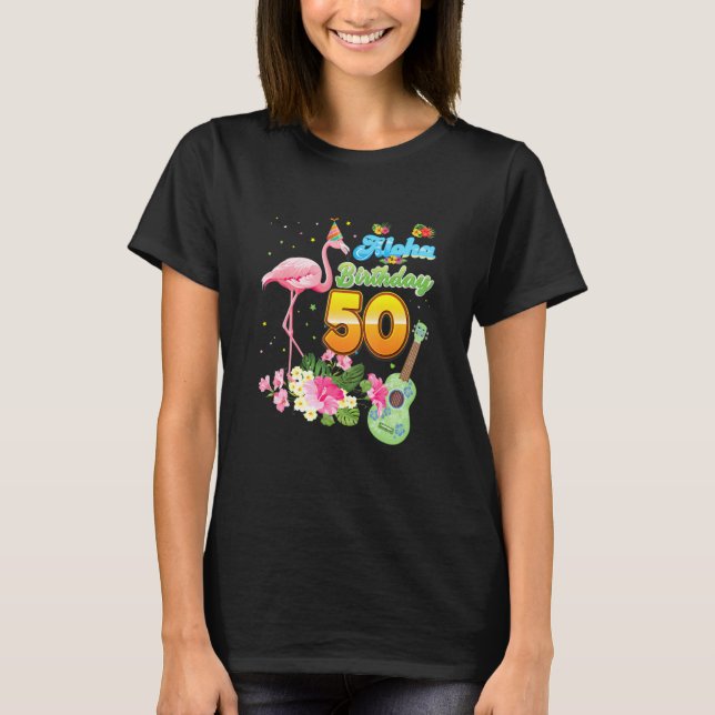 T-shirt Aloha Hawaii 50e anniversaire 50 ans Flamant rose  (Devant)