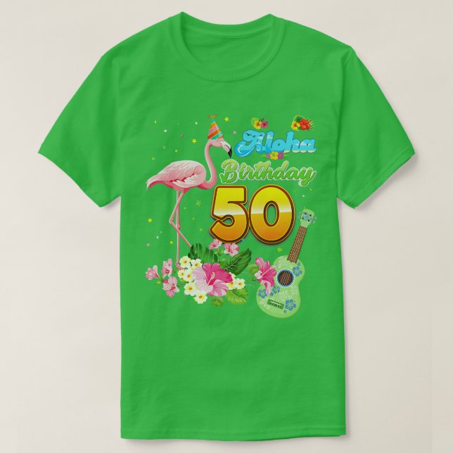 T-shirt Aloha Hawaii 50e anniversaire 50 ans Flamant rose  (Design devant)