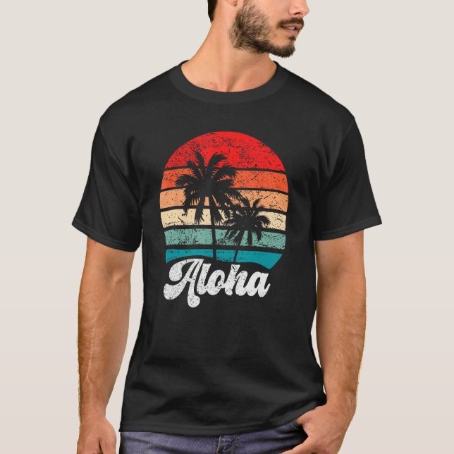 T-shirt Aloha Hawaii Hawaiian Island Palm Tree Beach Retro (Devant)