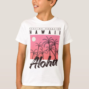 T-shirt Aloha Hawaii Palmier Rétro Coucher de soleil Plage