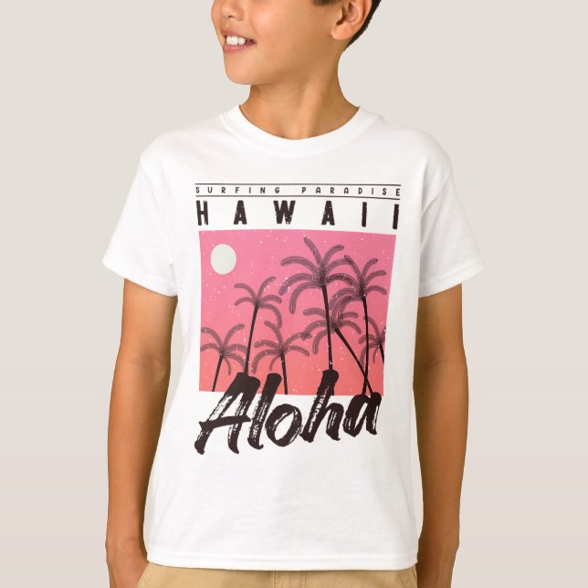 T-shirt Aloha Hawaii Palmier Rétro Coucher de soleil Plage (Devant)