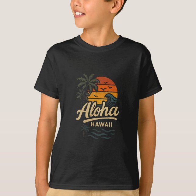 T-shirt Aloha Hawaii Plage Été Surf 70s Rétro  (Devant)