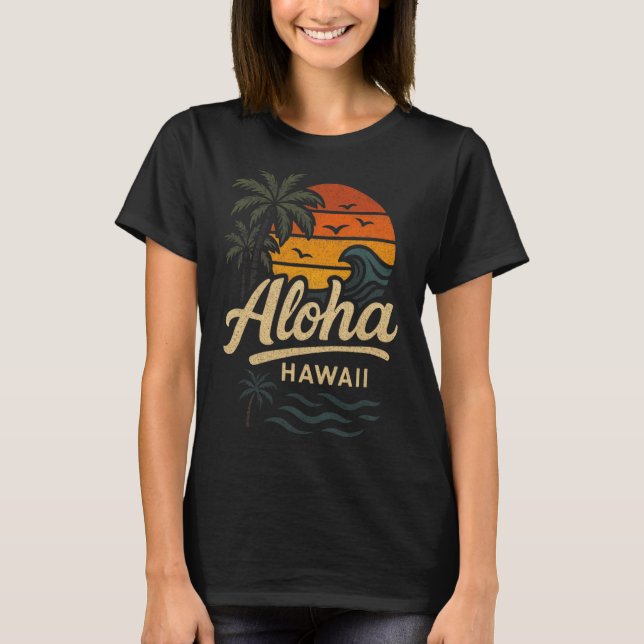 T-shirt Aloha Hawaii Plage Été Surf Rétro 70s  (Devant)