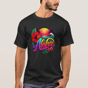 T-shirt Aloha Hawaii Rétro Coucher de soleil Vintage Plage