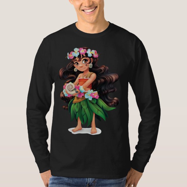 T-shirt Aloha Hawaiian Girl Dancer  Detailed Graphic (Devant)