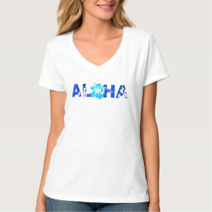 T-shirt Aloha Hawaiian Hibiscus Batik Blues Live Pono