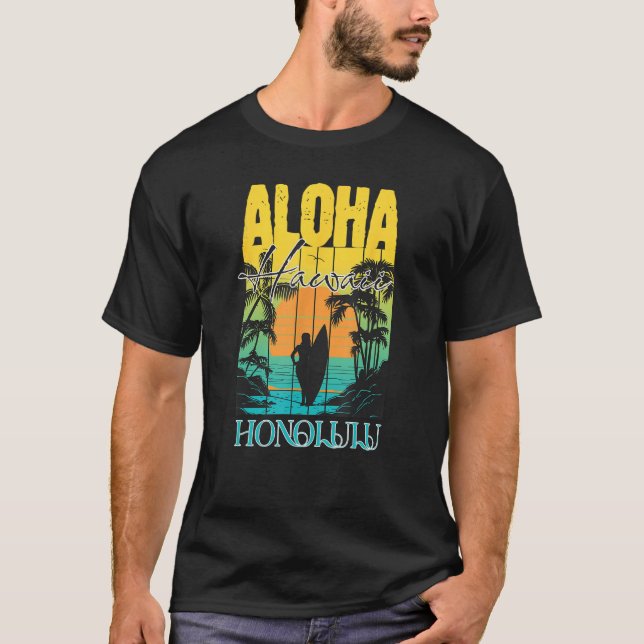 T-shirt Aloha Honolulu Oahu Hawaii Coucher de soleil de su (Devant)