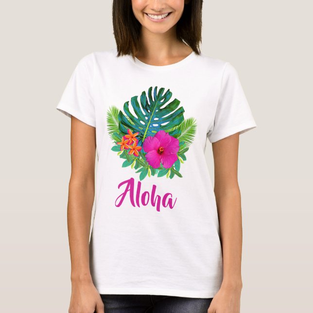 T-shirt Aloha Oahu Hawaii Fleur Tropicale (Devant)
