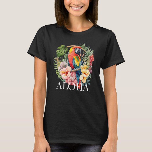 T-shirt Aloha Parrot Tropical Bird Vacation Beach Flower H (Devant)