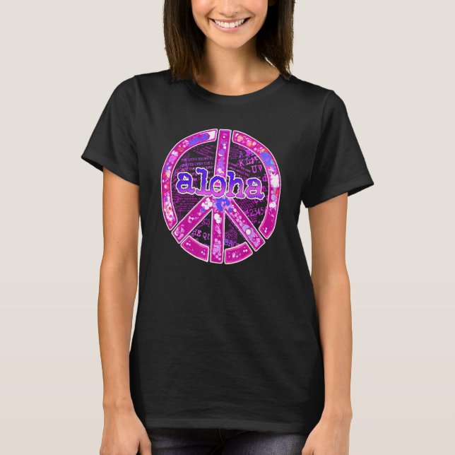 T-shirt Aloha Peace Sign Pink Design (Devant)