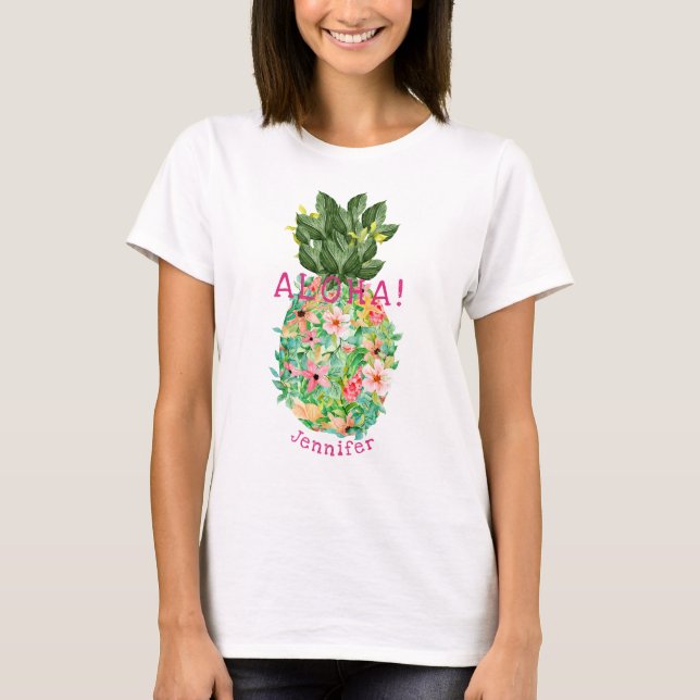 T-shirt Aloha Pineapple Tropical Floral Nom personnalisé (Devant)