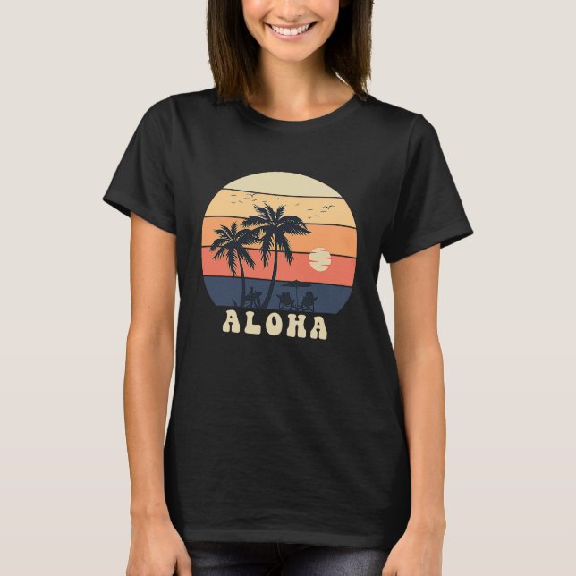 T-shirt Aloha Surfing Hawaiian Vacation Sunset Palm Tree T (Devant)