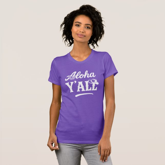 T-shirt Aloha Y'all Hawaii Texas Funny Purple Graphic (Devant entier)