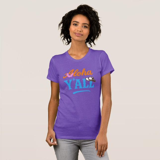 T-shirt Aloha Y'all Hawaii Texas Funny Purple Graphic (Devant entier)
