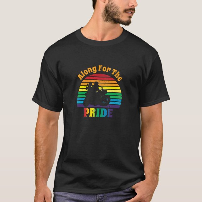 T-shirt Along for the Pride 70's Motorcycle Rainbow Sunset (Devant)