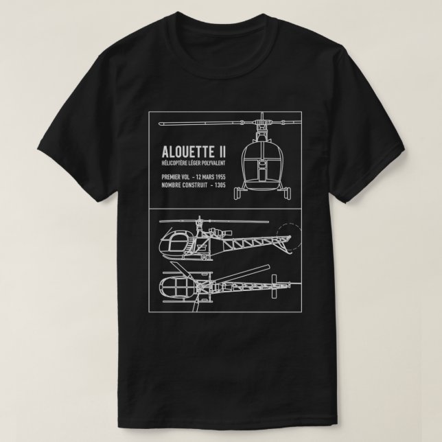 T-shirt Alouette II Schéma directeur de l'hélicoptère fran (Design devant)