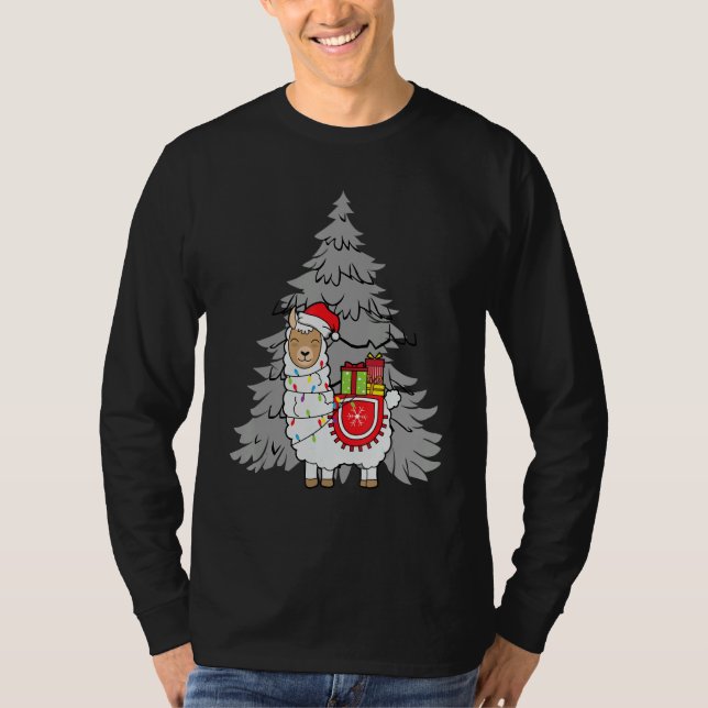 T-shirt Alpaca Christmas Tree Santa Fun Celebration Happy  (Devant)