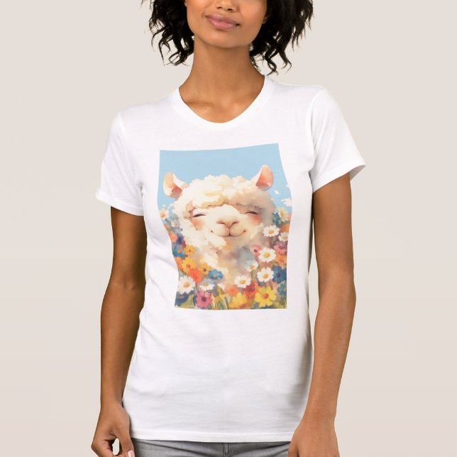 T-shirt Alpaca se cachant dans les fleurs (Devant)