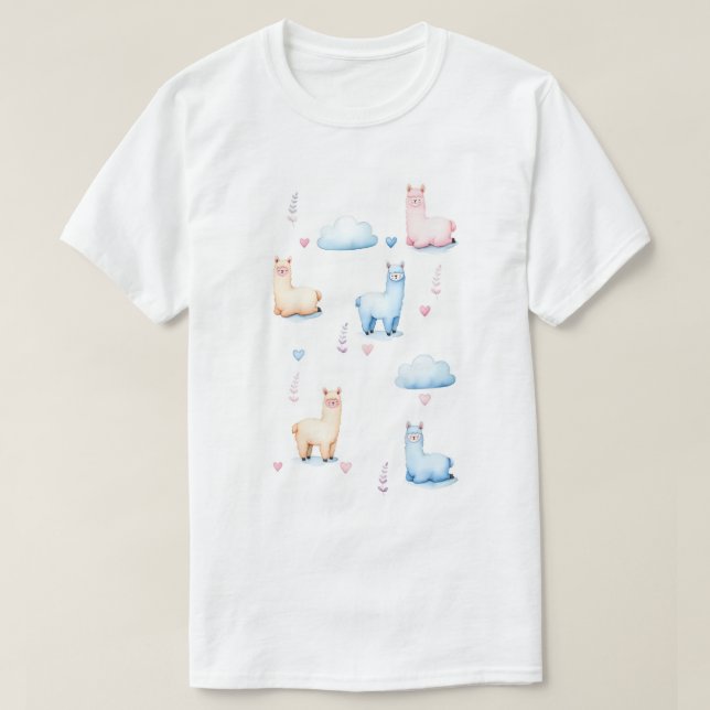 T-shirt Alpacas mignons et nuages (Design devant)